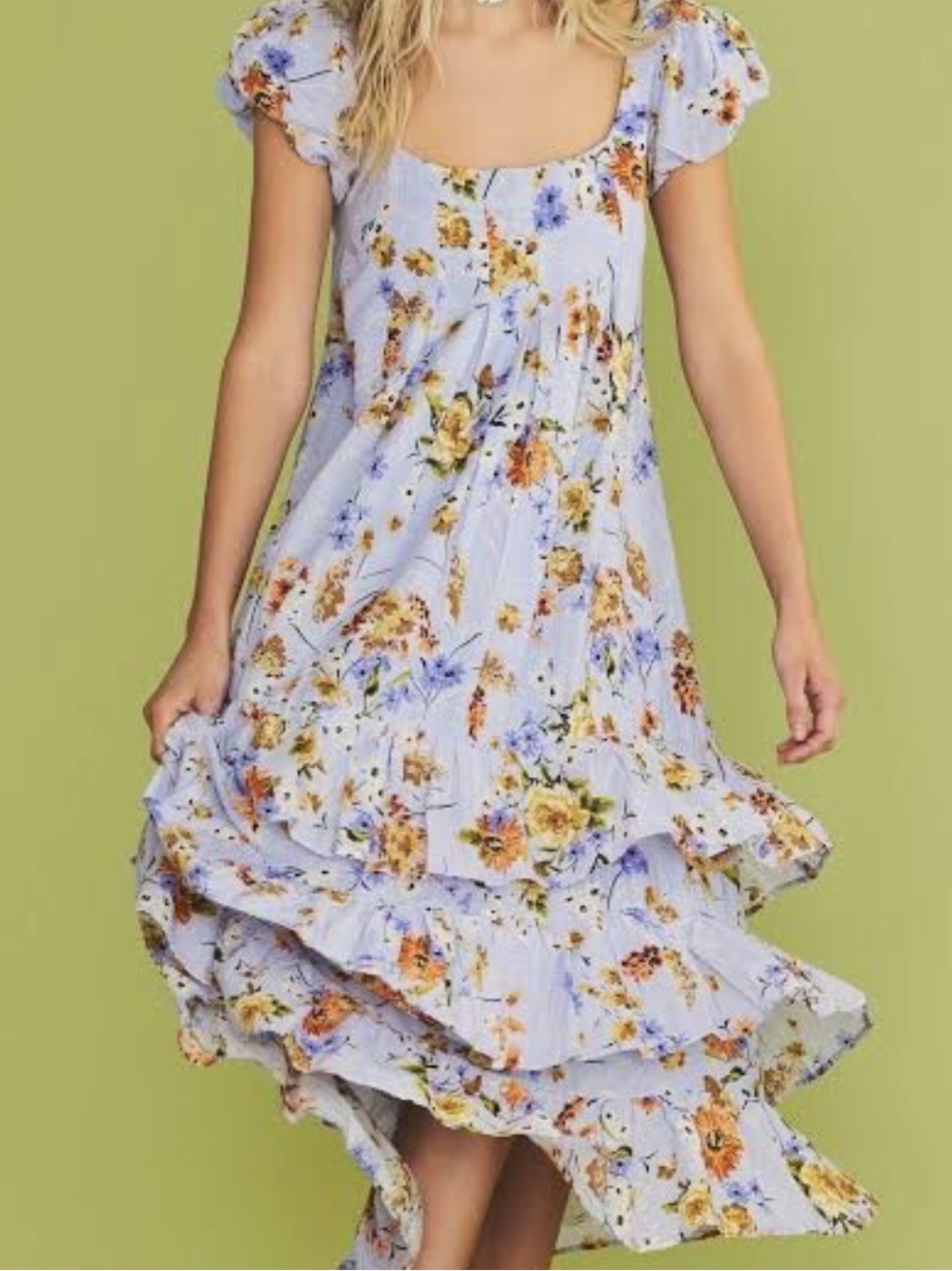 Anthropologie Tiered Cap-Sleeve Dress L